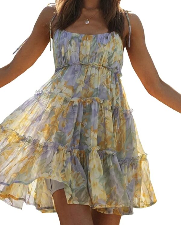 Mansy 2025 Boho Floral Mini Dress – Flowy Summer Skater Style